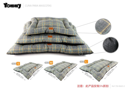 [YM8665-1] Colchoneta de perro de tela a cuadros marrón 3 piezas - Accesorios cómodos para mascotas