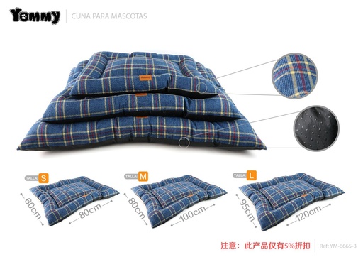 [YM8665-3] Colchoneta de perro de tela a cuadros azul 3 piezas - Accesorios encantadores para mascotas