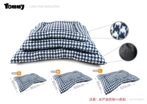 [YM8669-1] Colchoneta de pelaje a cuadros con estampado azul suave 3 piezas - Accesorios únicos para descanso