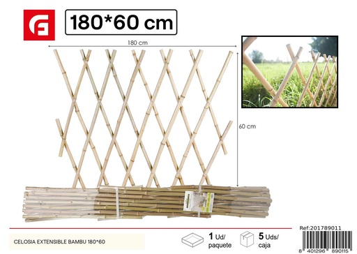 [201789011] Celosía extensible de bambú 180x60 cm - Elemento decorativo para exteriores