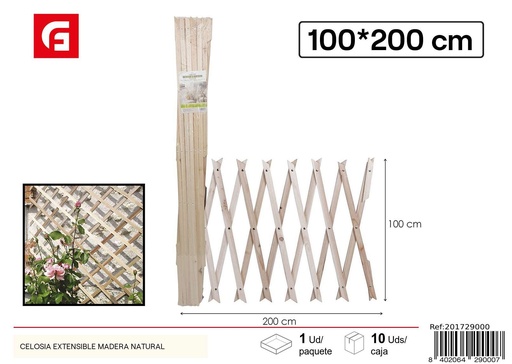 [201729000] Celosía extensible de madera natural - Estilo para tus espacios exteriores
