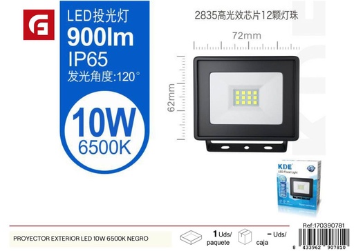 [170390781] Proyector exterior LED 10W 6500K negro - Iluminación exterior