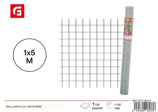 [131716137] Malla metálica de 1x5 m 19x19 mm - Accesorios de jardín y mallas de ocultación