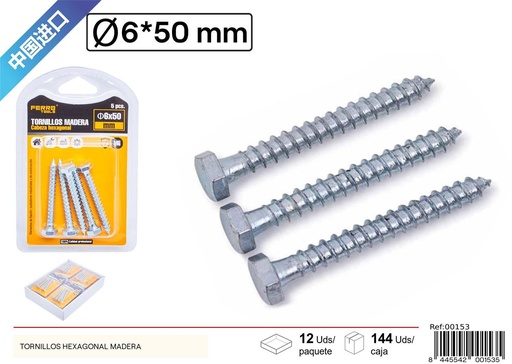 [00153] Tornillos hexagonales de madera M6*50mm - Accesorios de ferretería y fijación