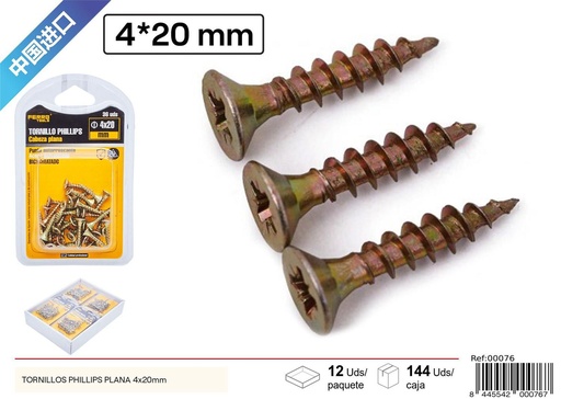 [00076] Tornillos Phillips plana fibra (galvanizado) 4*20mm - Accesorios de ferretería y fijación