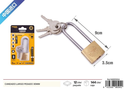 [6800504] Candado largo pesado 30mm - Seguridad y candados para ferretería