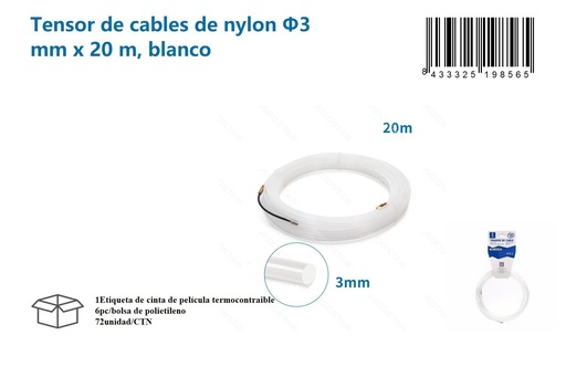 [171019856] TENSOR de CABLES de NYLON F3 mm x 20m Blanco - Suministros Eléctricos y guiado de cables