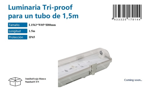 [171017914] Luminaria Tri-Proof para un Tubo de 1.5m IP65 - Iluminación y Tubos de Luz
