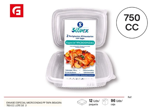 [120780016] Recipientes desechables L.2 con tapa para microondas 750cc - Envases de comida