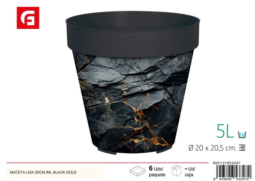 [121053347] Maceta lisa de 20 cm con textura de black gold - Decoración de jardín y macetas