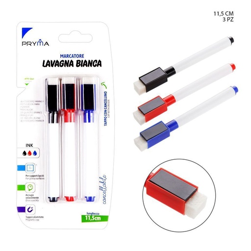 [0141555] Ratulado p/pizarra blanca con borrador 11.5cm 3 piezas - Utensilios de escritura