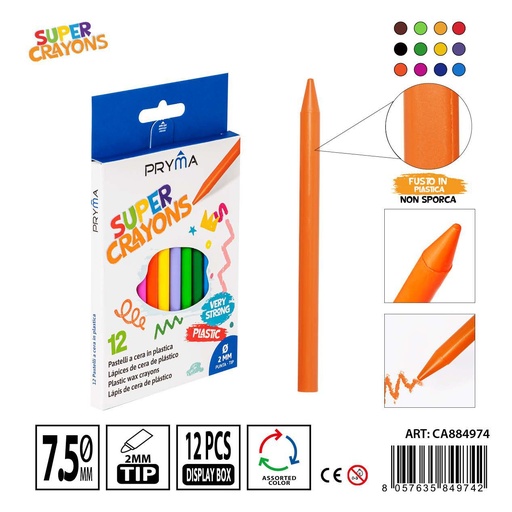 [0235938] Lápices de cera colores clásicos 7.5x115mm 12 piezas - Utensilios de arte