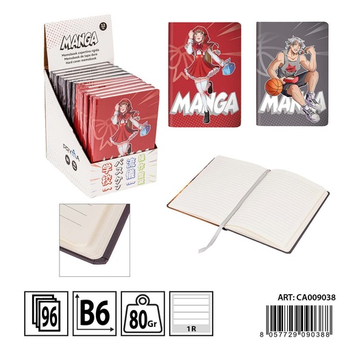 [0236970] Libreta tapa dura B6 96 hojas diseño de chica de rojo y chico de baloncesto - Papelería y material escolar
