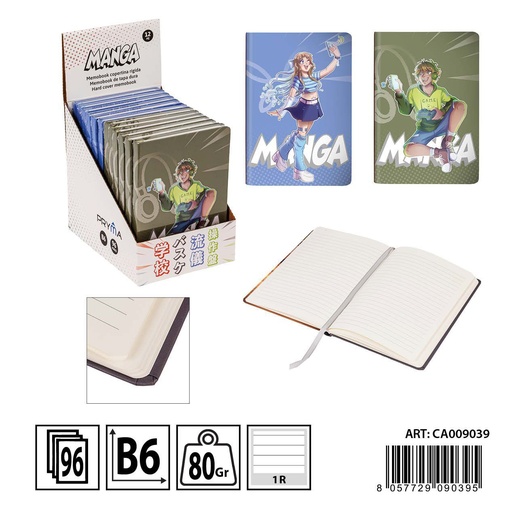 [0236971] Libreta tapa dura B6 96 hojas diseño de chica de azul y chico de verde - Papelería y material escolar