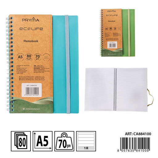 [0233820] Bloc de notas espiral con goma tapa RPP A5 80 páginas - Papelería básica