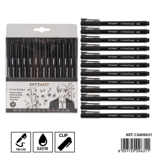 [0239671] Bolígrafo punta fina 12 piezas negro - Material de arte