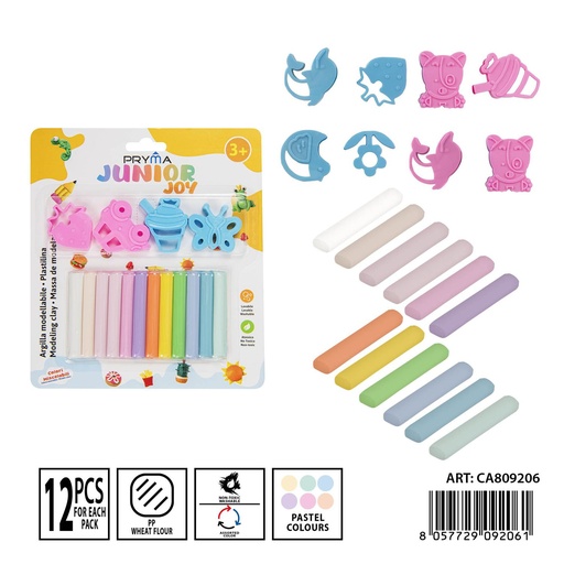 [0237458] Plastilina 12 piezas pastel + moldes - Manualidades
