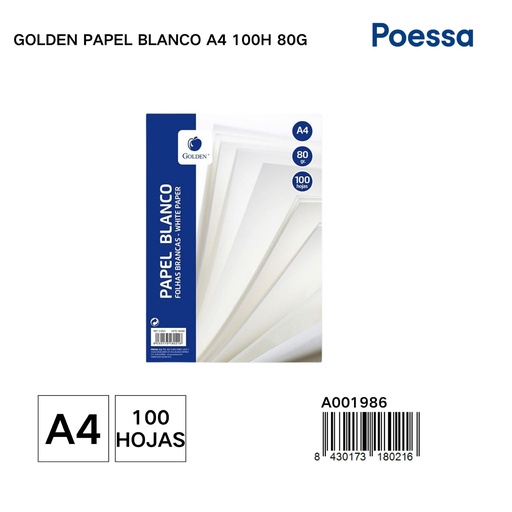 [A001986] Papel blanco A4 100 hojas 80g Golden - Material de oficina y papelería
