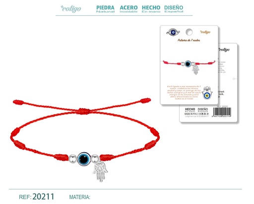 [20211] Pulsera de 7 nudos con ojo turco y mano de Fátima en acero - Joyería protectora