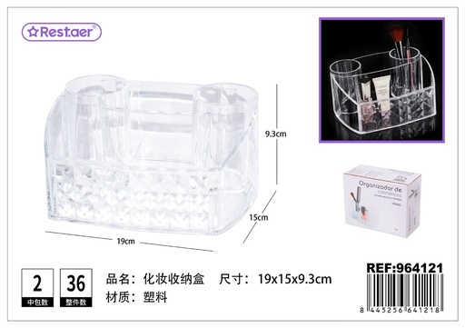 [964121] Organizador de cosméticos de plástico PS 19x15x9.3 cm transparente - Accesorios de belleza y organización