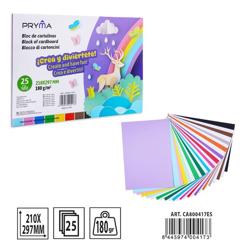[A001651] CARTULINA A4 COLORES 25FF 210X297MM - Material para manualidades