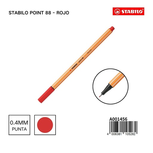 [A001456] Marcador Stabilo 88 punta fina 0.4MM color rojo - Pack de unidades