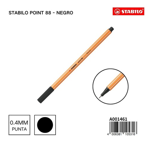 [A001461] Marcador Stabilo 88 punta fina 0.4MM color negro - Pack de unidades