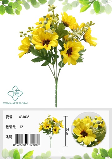 [631035黄] Ramo decorativo con 10 flores pequeñas, tipo montaña - Adornos florales