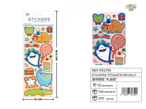 [PE2759] Stickes "Etiqueta regalo" 10x30.5 cm - Adhesivos para empaquetar regalos