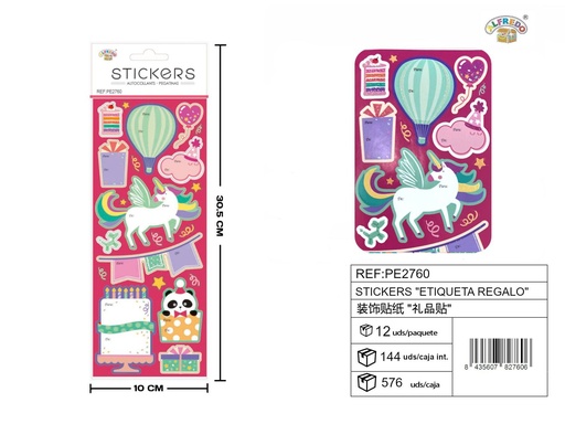 [PE2760] Stickes "Etiqueta regalo" 10x30.5 cm - Adhesivos para regalos y manualidades