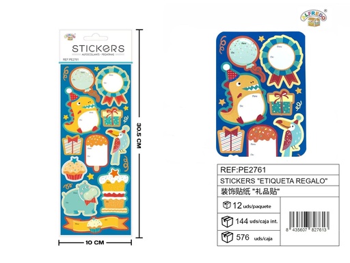 [PE2761] Stickes "Etiqueta regalo" 10x30.5 cm - Adhesivos decorativos para regalos