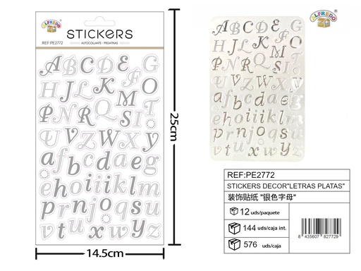[PE2772] Stickes decor "Letras plata" 14x25 cm - Adhesivos decorativos para manualidades