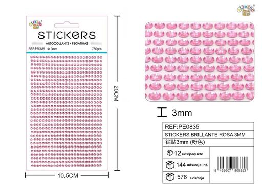 [PE0835] Sticker brillante rosa 3 mm 10,5x20 cm - Pegatinas decorativas de diamantes y perlas