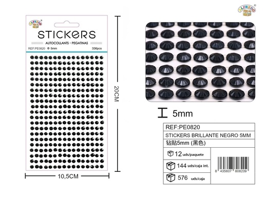[PE0820] Sticker brillante negro 5 mm 10,5x20 cm - Pegatinas decorativas de diamantes y perlas