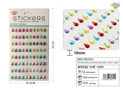 [PE0701] Sticker brillante “gotas” 10 mm 10,5x20 cm - Pegatinas decorativas de diamantes y perlas