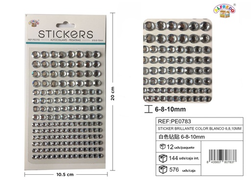 [PE0783] Sticker brillante color blanco 6,8,10 mm 10,5x20 cm - Pegatinas decorativas de diamantes y perlas