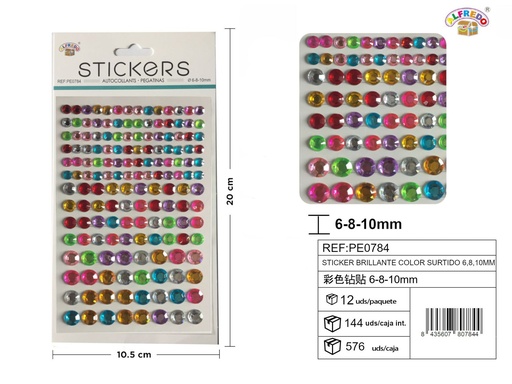 [PE0784] Sticker brillante color surtido 6,8,10 mm 10,5x20 cm - Pegatinas decorativas de diamantes y perlas