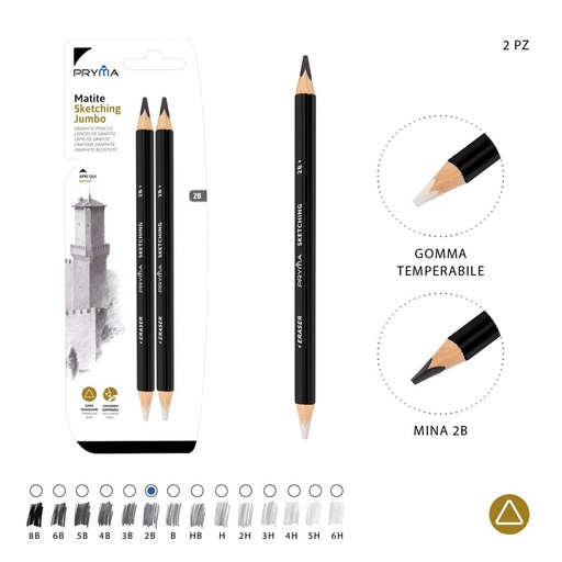 [0221464] Lápiz de dibujo jumbo con goma de borrar doble cabeza 2 piezas - Material de arte