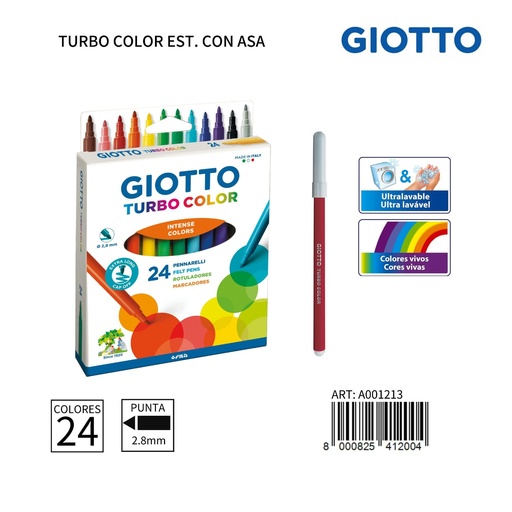 [A001213] Giotto Turbo Color Est. Con Asa 24 Uds. - Material de oficina y crayones