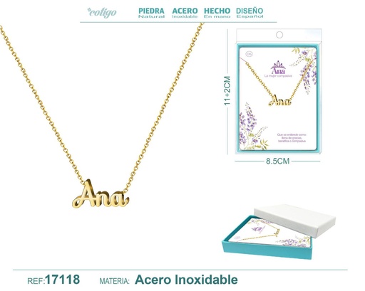 [17118] Collar personalizado nombre Ana en acero dorado - Joyería y accesorios