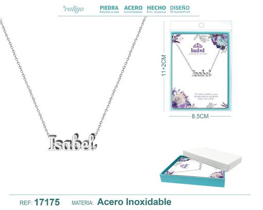 [17175] Collar personalizado nombre Isabel en acero plateado - Joyería y accesorios