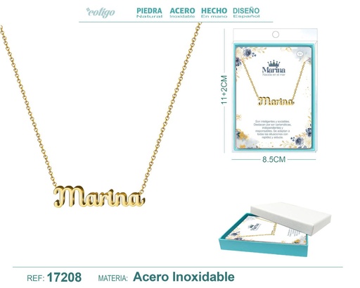 [17208] Collar personalizado nombre Marina en acero dorado - Joyería y accesorios