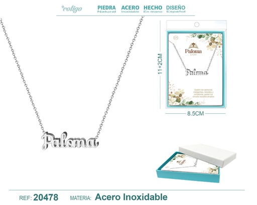 [20478] Collar personalizado nombre Paloma en acero plateado - Joyería y accesorios