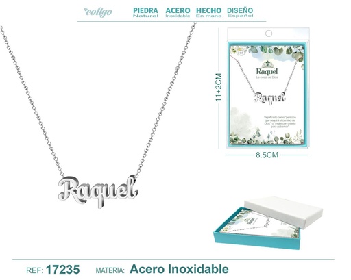 [17235] Collar personalizado nombre Raquel en acero plateado - Joyería y accesorios