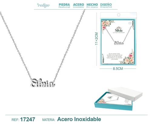 [17247] Collar personalizado nombre Silvia en acero plateado - Joyería y accesorios