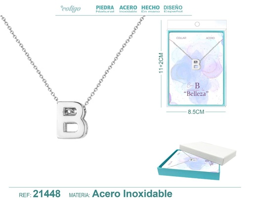 [21448] Collar letra B en acero plateado - Joyería y accesorios