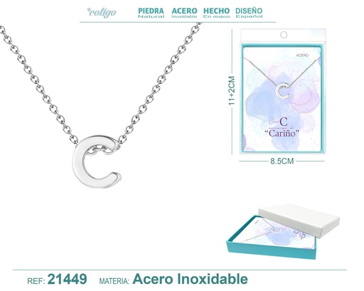 [21449] Collar letra C en acero plateado - Joyería y accesorios