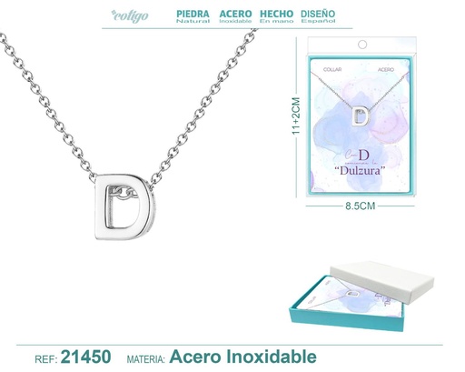 [21450] Collar letra D en acero plateado - Joyería y accesorios