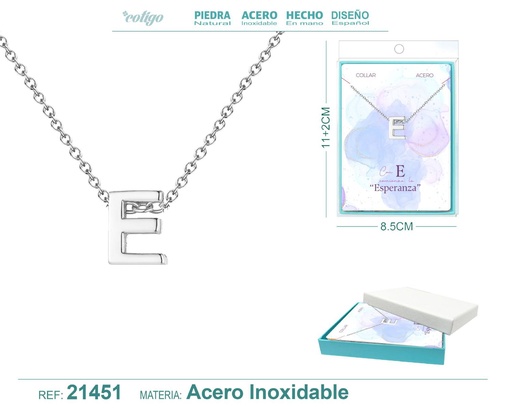 [21451] Collar letra E en acero plateado - Joyería y accesorios