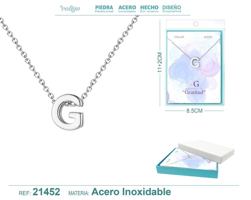 [21452] Collar letra G en acero plateado - Joyería y accesorios